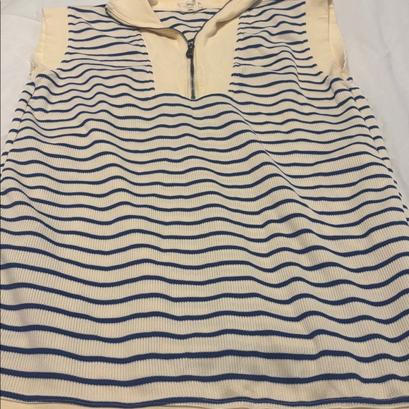 Entro Cream and Blue Striped Mini Dress SZ M 100% Cotton cap sleeve casual vacay - Picture 9 of 12